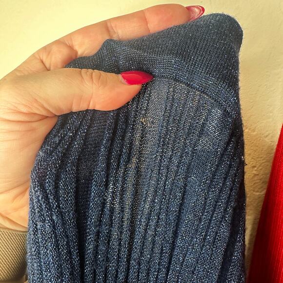 & Other Stories Glittery Pleated Rib Knit Midnight Navy Blue Sheer Midi Skirt XS - Picture 11 of 13